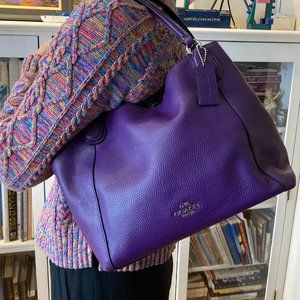 Coach EDIE 28 SHOULDER BAG IN POLISHED PEBBLE LEATHER IN VIOLET